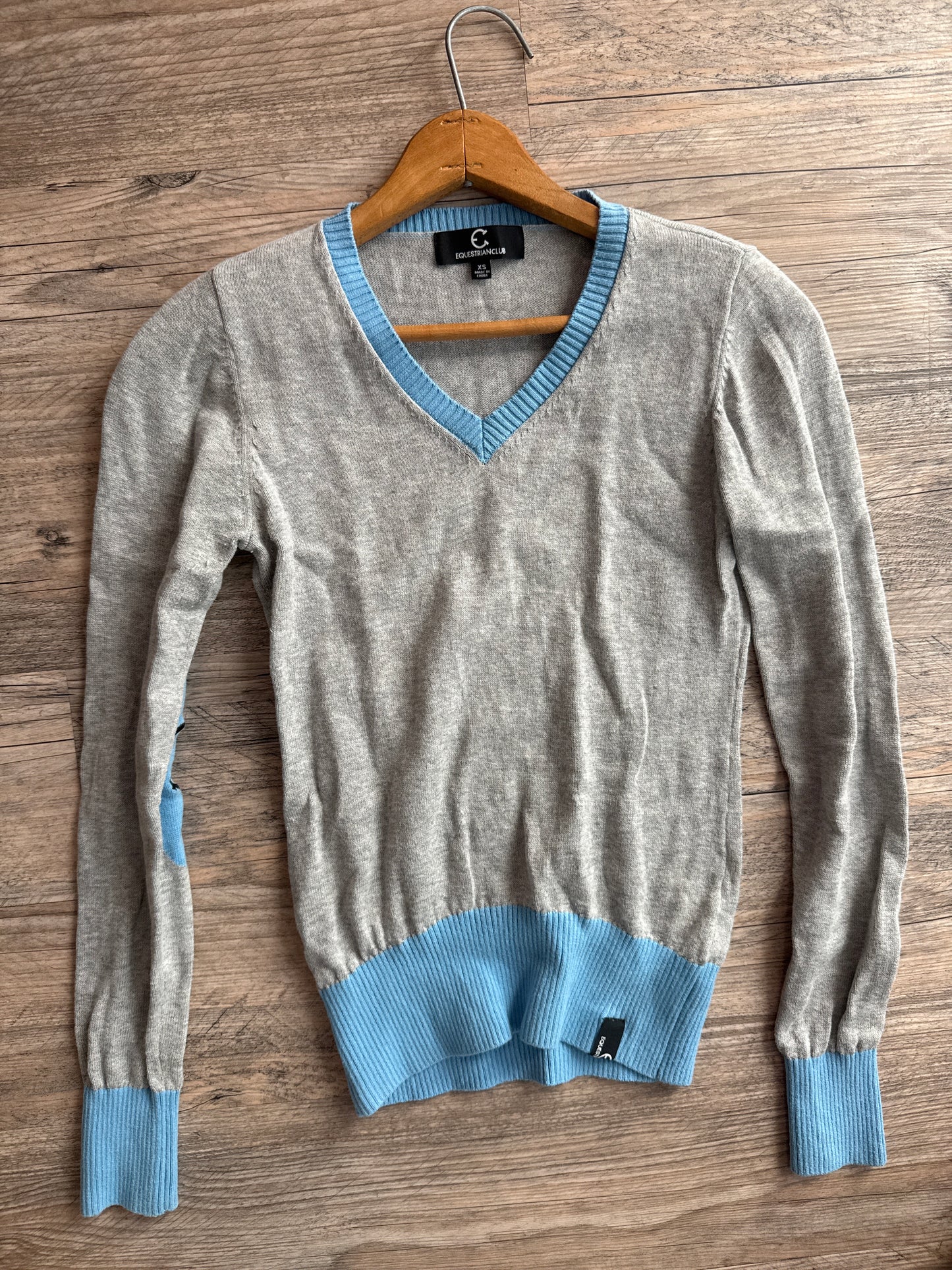 Equestrian Club Vneck Sweater XS grey & light blue -